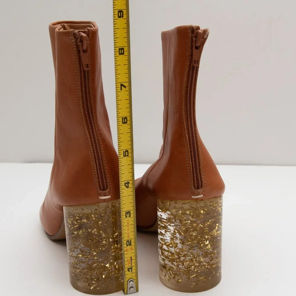 Maison Margiela Ankle Bootie Cylindrical Heel Boots Gold Leaf Lucite Size 39 - Picture 9 of 15